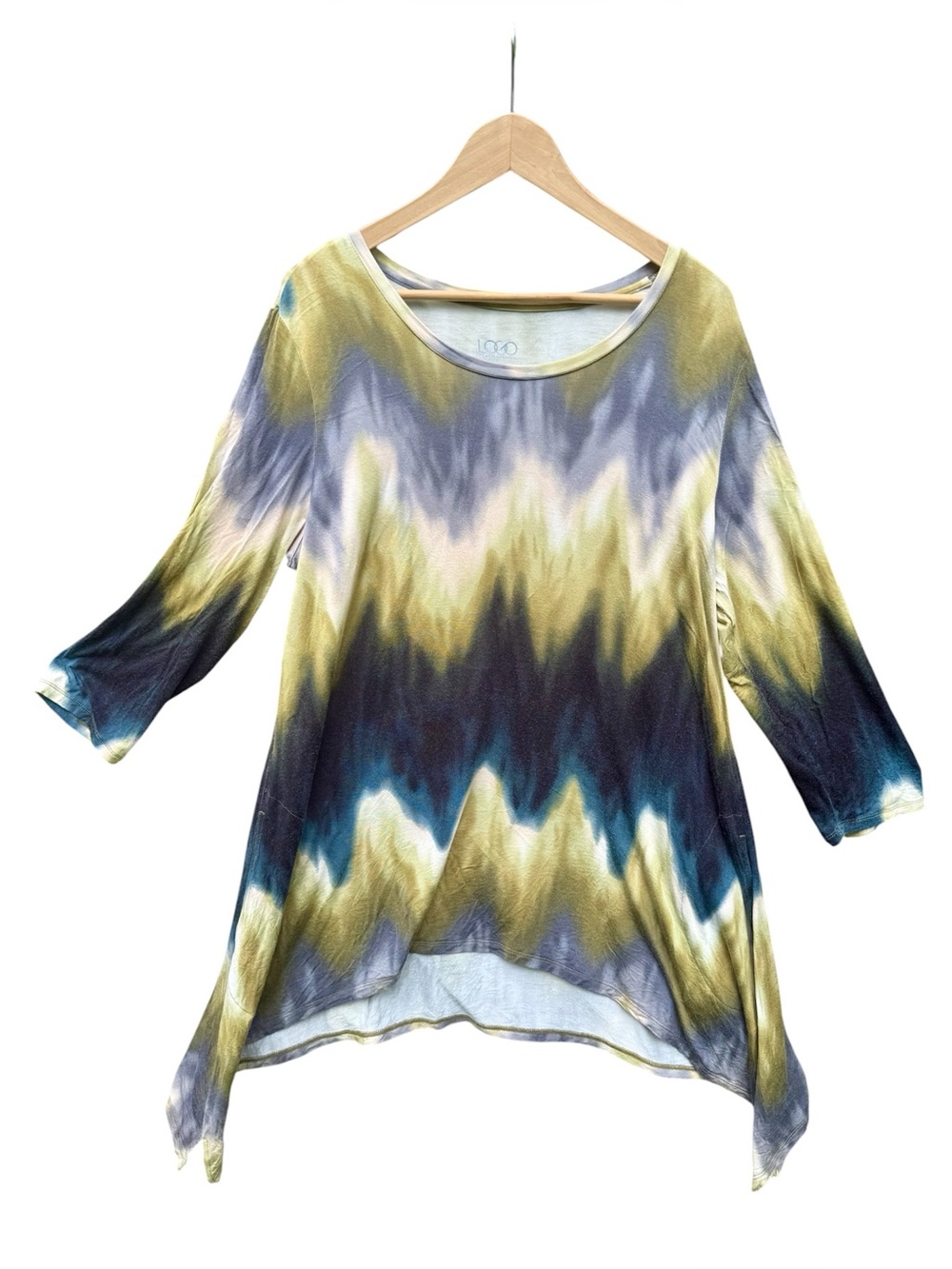 LOGO Lori Goldstein Blue/Green Tie Dye Tunic XL 3/4 Sleeve